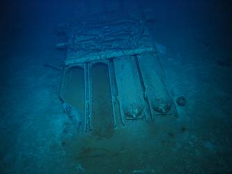 Quadruple torpedo tube mount on seabed - two weapons loaded